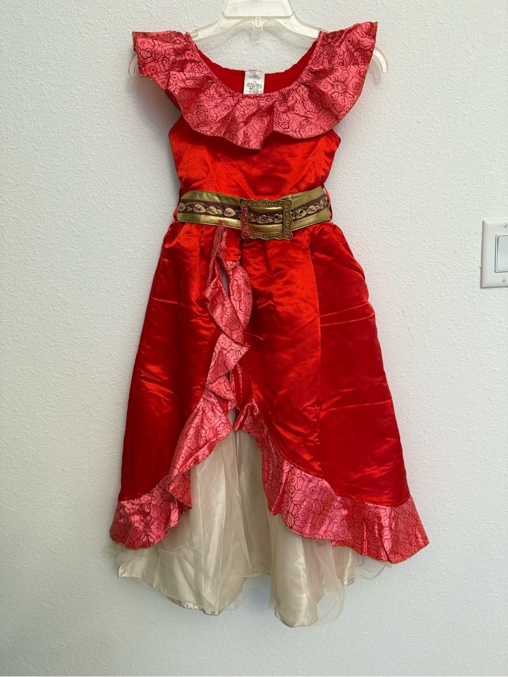 Disney Red and Pink Ruffled Princess Costume with Gold Belt